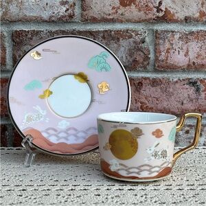 WOOCH Japanese Style Ceramic Porcelain Tea Cup and Saucer Rabbit Clouds NEW